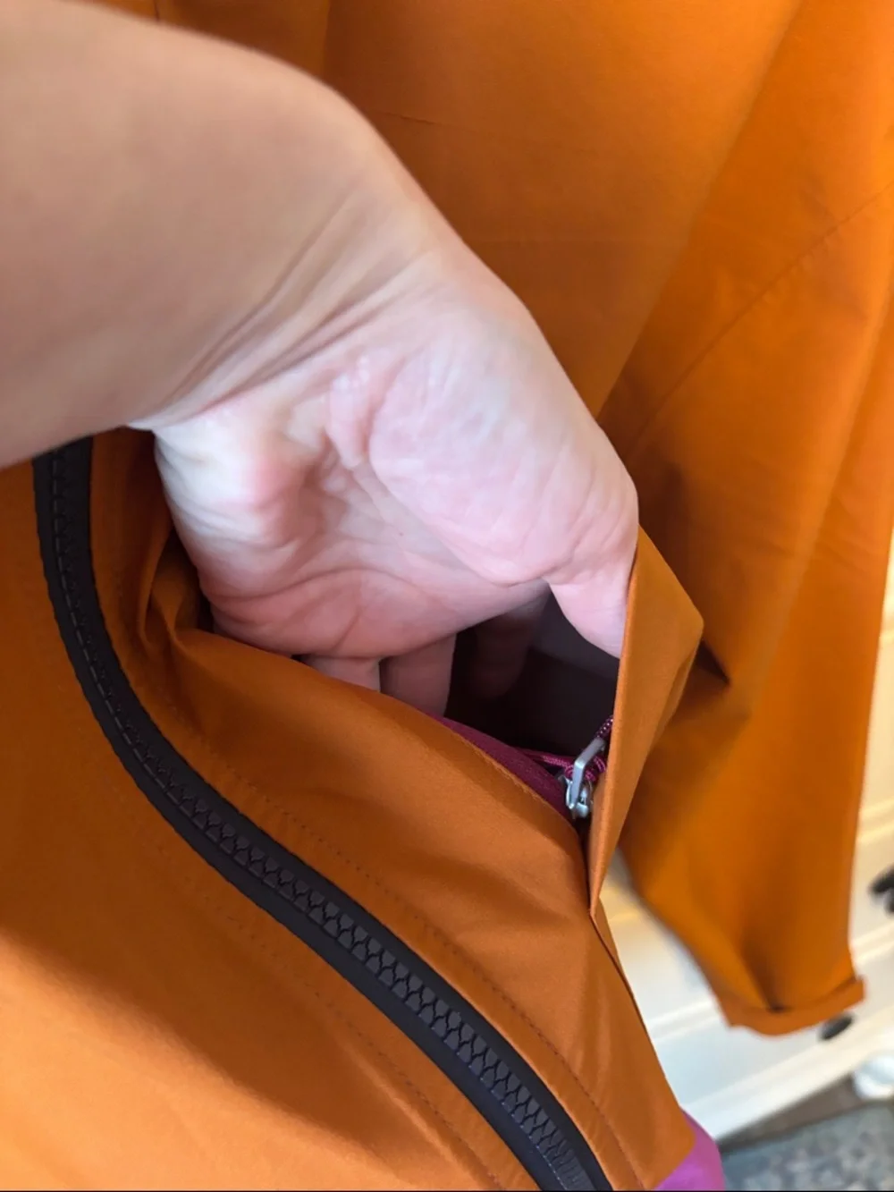 Cotopaxi Colorblock Hooded  Rain Shell Jacket - Rust Orange & Magenta - Picture 7 of 11